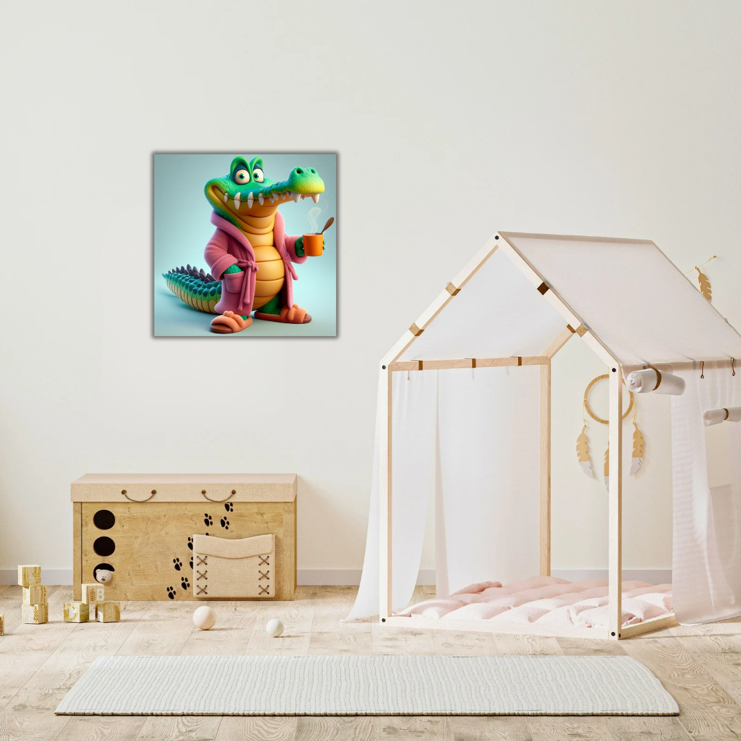 Tableau enfant – Crocodile en robe de chambre - Tabluxe