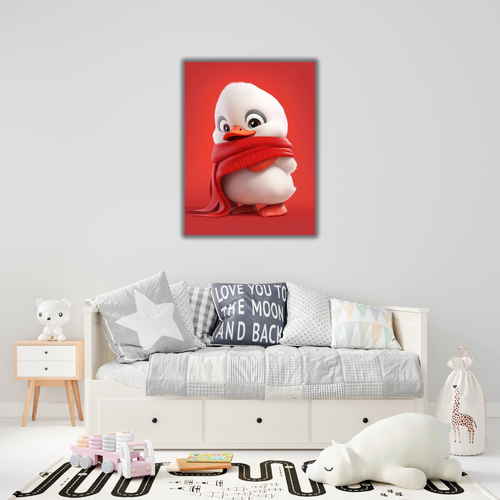 Tableau pour chambre enfant – Canard mignon rouge