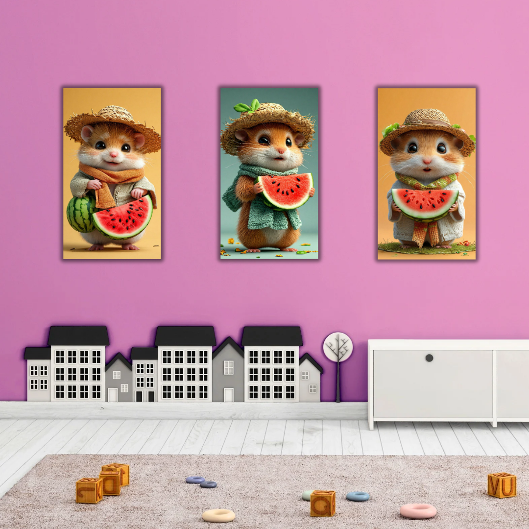 Tableaux enfants – Hamsters mignons et pastèques - Tabluxe