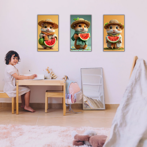 Tableaux enfants – Hamsters mignons et pastèques
