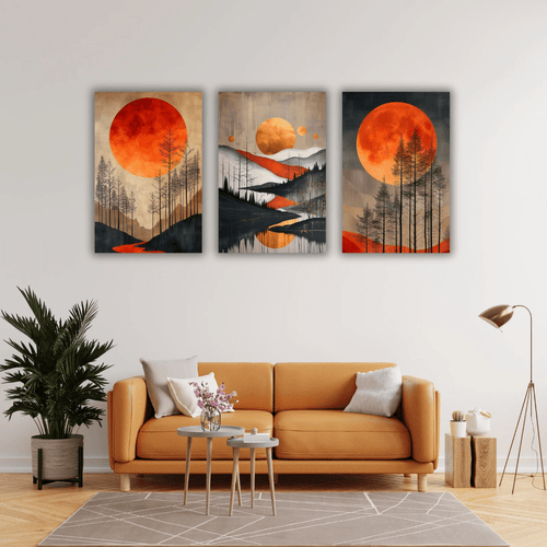 Ensemble de Trois Tableaux Artistiques sur Toile
