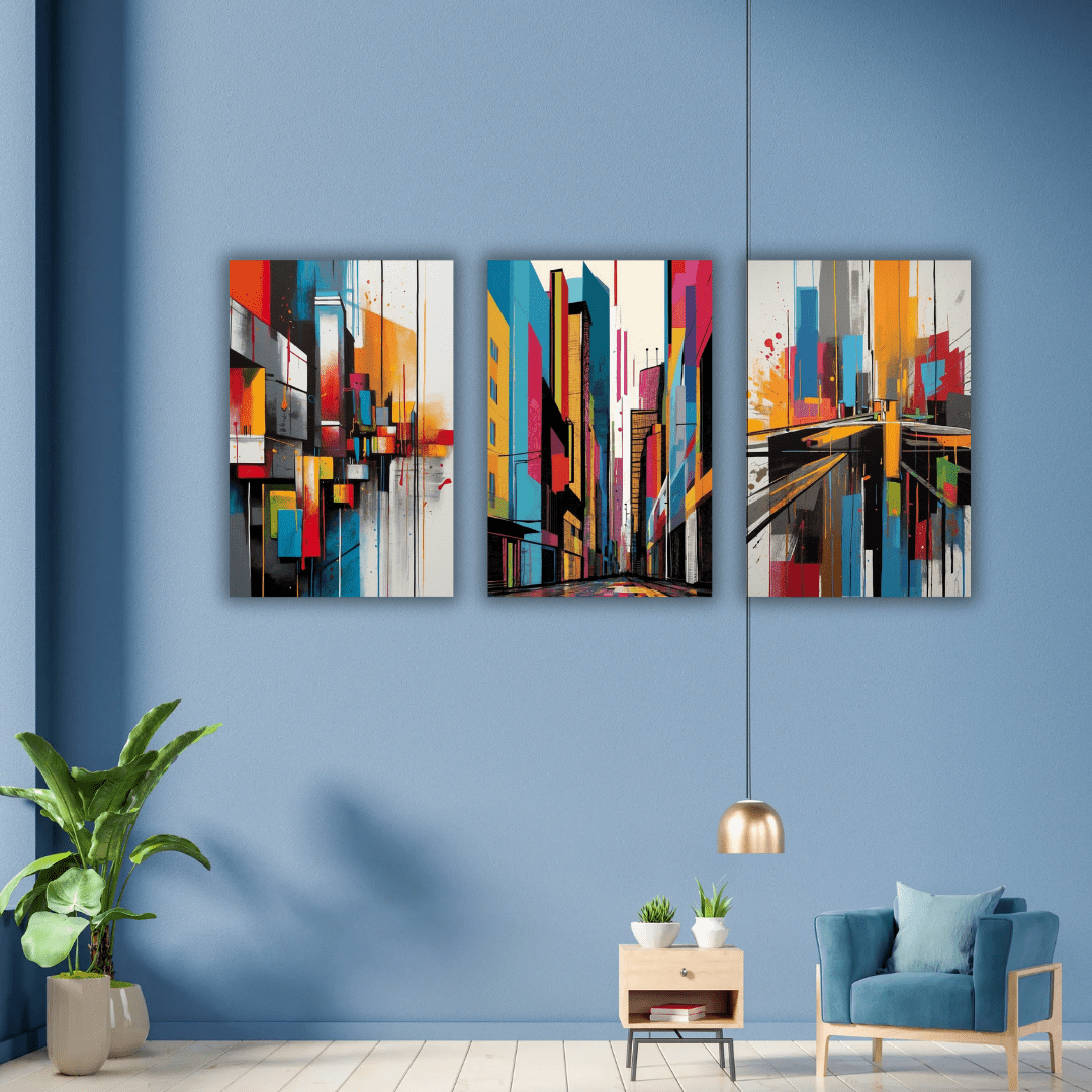 Trois Tableaux Artistiques Imprimés sur Toile Sans Cadre - Tabluxe