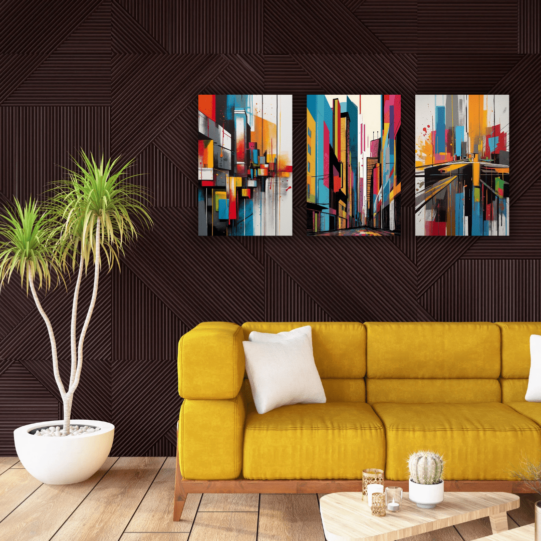Trois Tableaux Artistiques Imprimés sur Toile Sans Cadre - Tabluxe