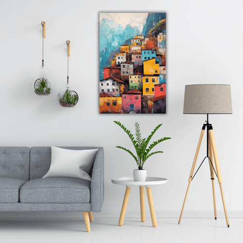 Tableau de maisons montagnardes colorées