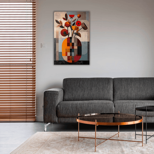 Tableau de vase et fleurs avec motifs géométriques colorés - Tabluxe
