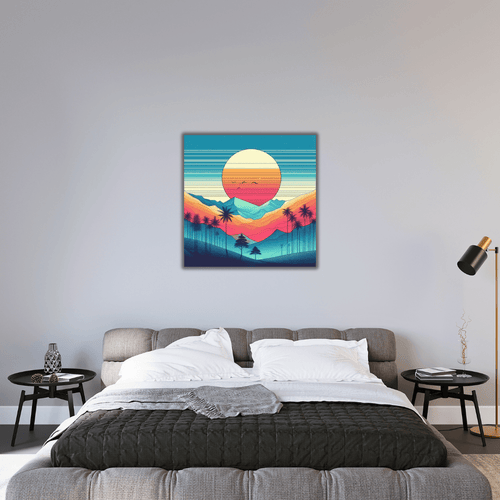 Toile artistique illustrant un crépuscule aux teintes bleues - Tabluxe
