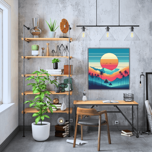 Toile artistique illustrant un crépuscule aux teintes bleues - Tabluxe
