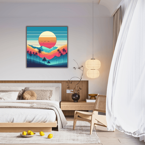 Toile artistique illustrant un crépuscule aux teintes bleues - Tabluxe
