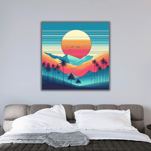 Toile illustrant un crépuscule aux teintes bleues