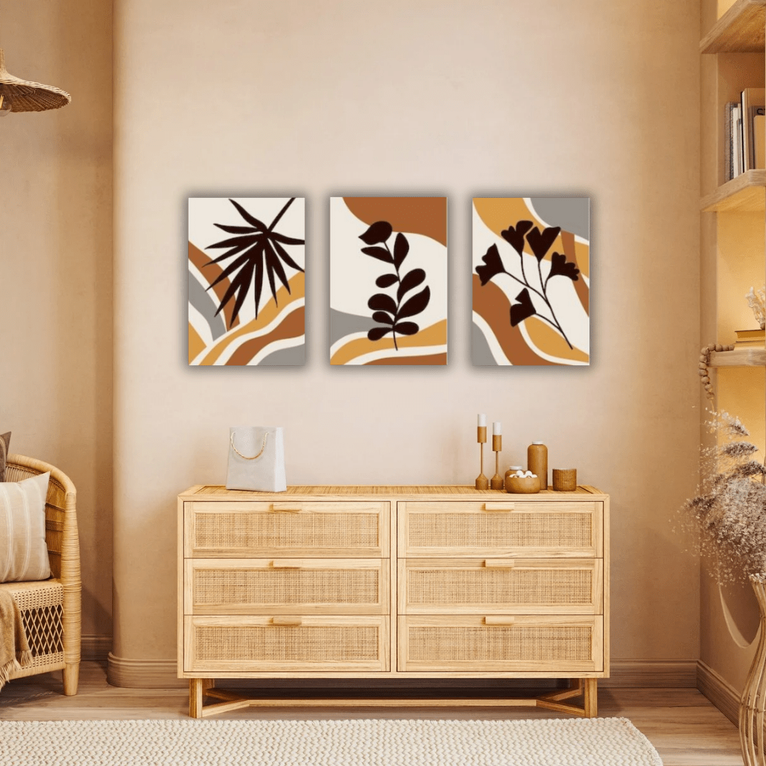 Ensemble de 3 Tableaux Abstraits Imprimés sur Toile - Tabluxe