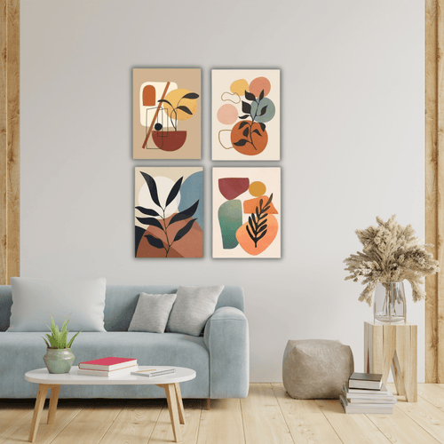 Lot de 4 Tableaux Abstraits pour Ambiance Élégante